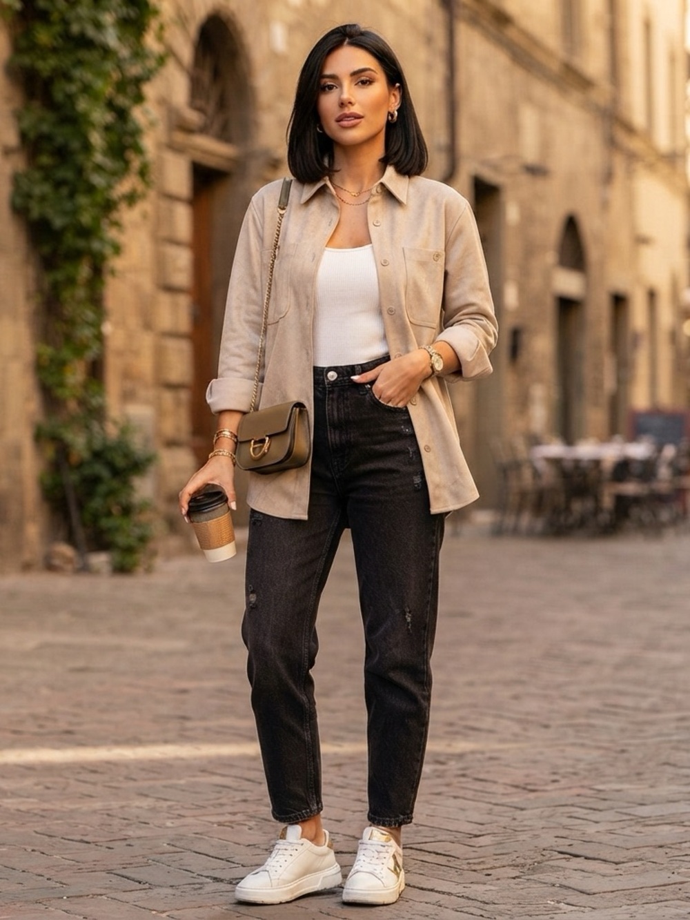 Suede Neutral Button Down Blouse Soft Work Top